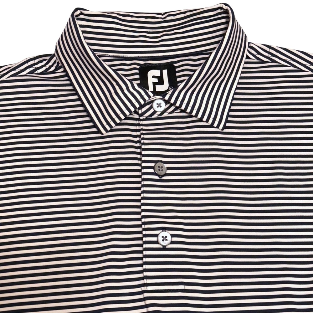 FootJoy ProDry Mens XL Golf Polo Shirt Navy Blue White Striped Short Sleeve FJ
